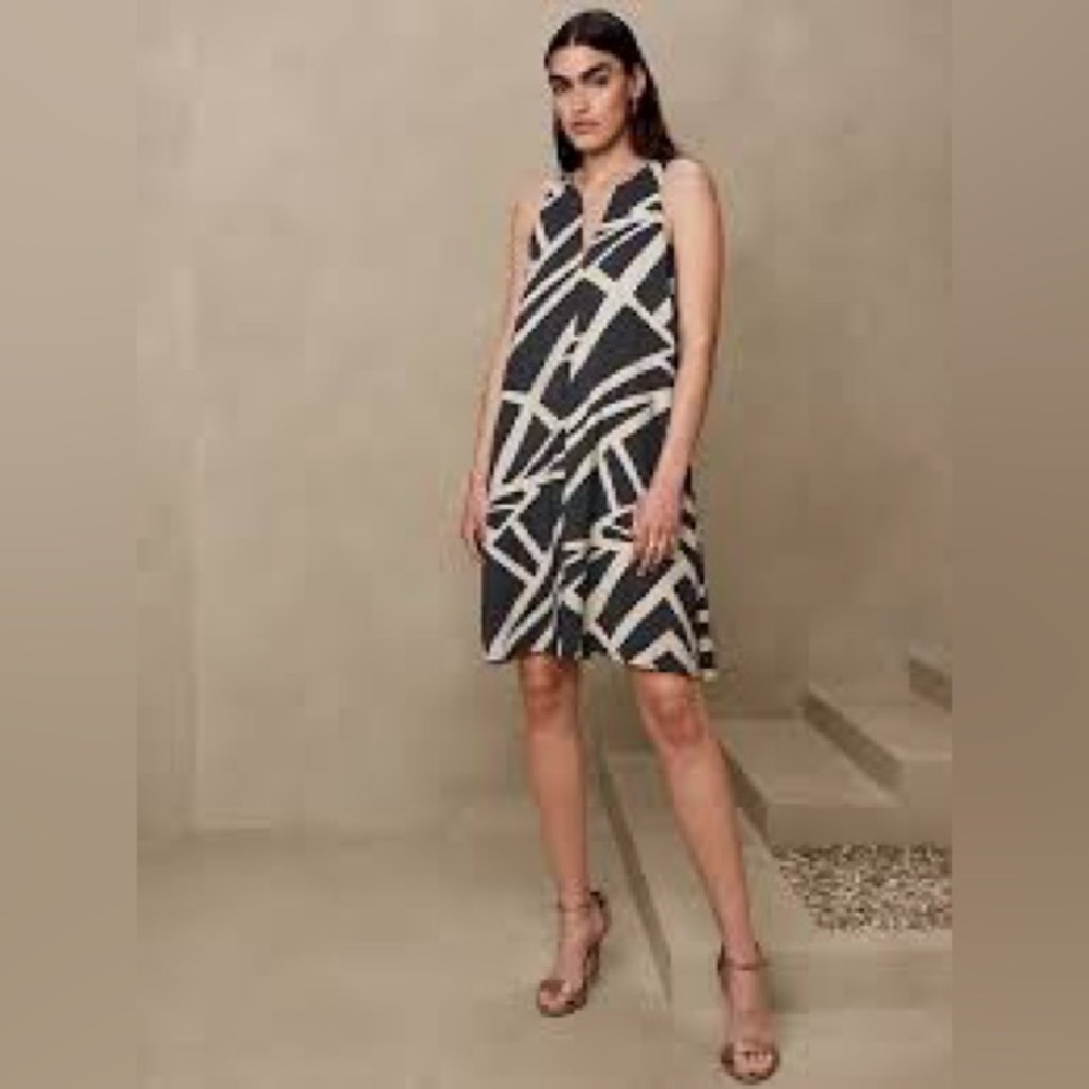 NWT Banana Republic Blue and White Geometric Trapeze Dress